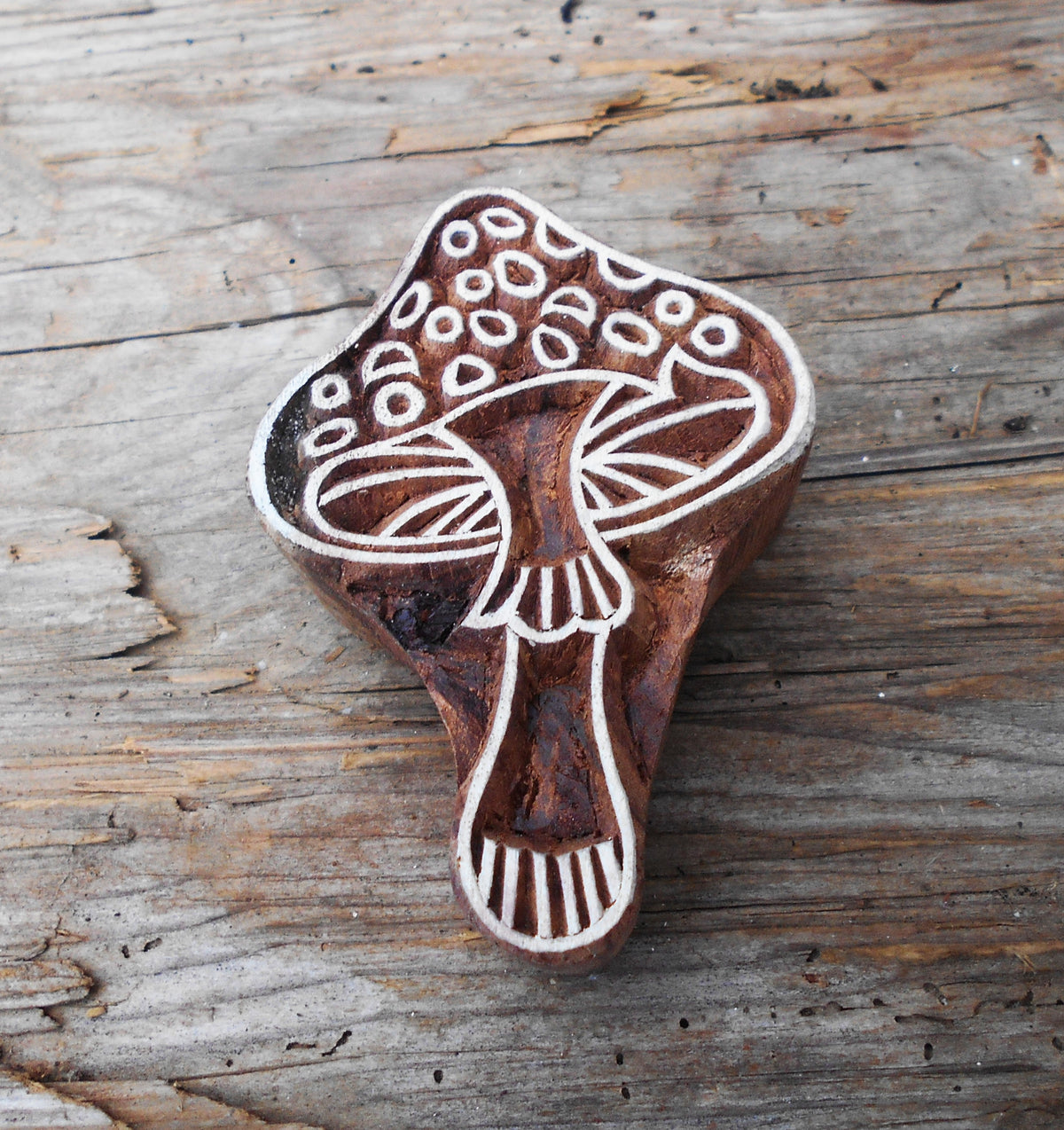 Stoffdruckstempel, Holzdruckstempel, Motivstempel, Blaudruckstempel, Pilz