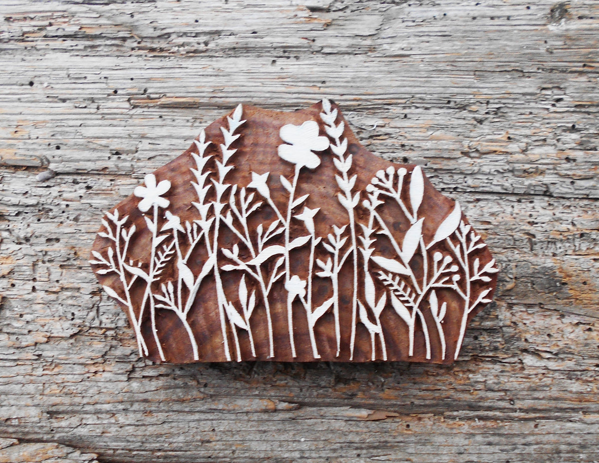 Stoffdruck Stempel, Holzdruckstempel, Motivstempel, Blaudruckstempel, Textildruck-Wildkräuter