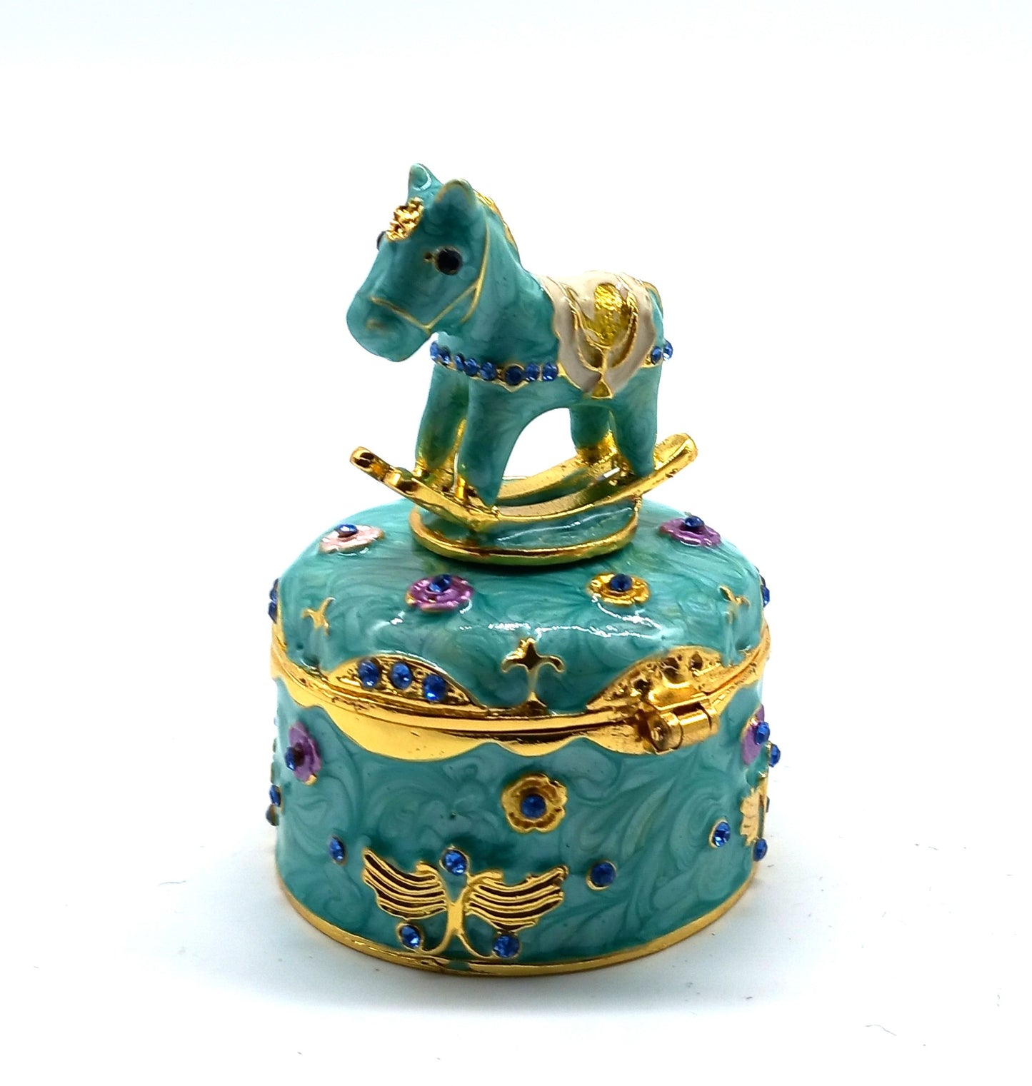 Dose, Fabergé, Schaukelpferd, türkis