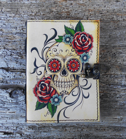 Leder-Notizbuch, handgearbeitet, Tagebuch, handgeschöpftes Papier, Totenkopf