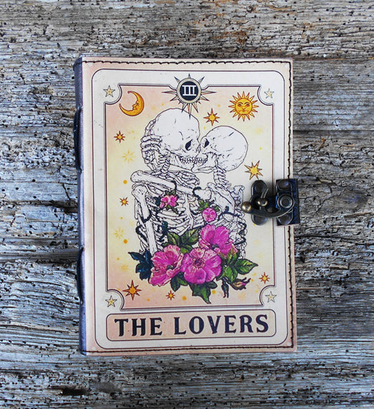Leder-Notizbuch, handgearbeitet, Tagebuch, handgeschöpftes Papier, The Lovers
