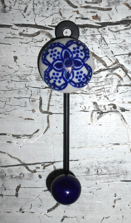 Keramikhaken, Garderobenhaken, Wandhaken, Kleiderhaken, klein, blau