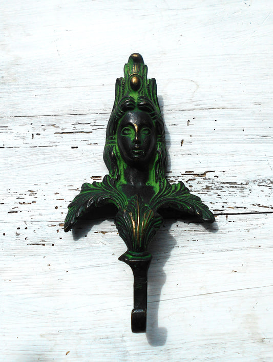Garderobenhaken, Wandhaken, Kleiderhaken, Messing, Dame. Jugendstil