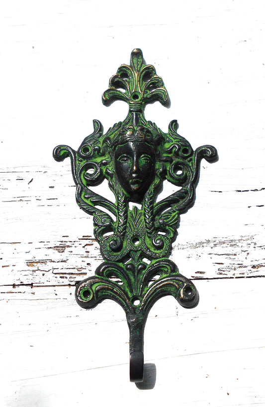 Garderobenhaken, Wandhaken, Kleiderhaken, Messing, Dame. Jugendstil