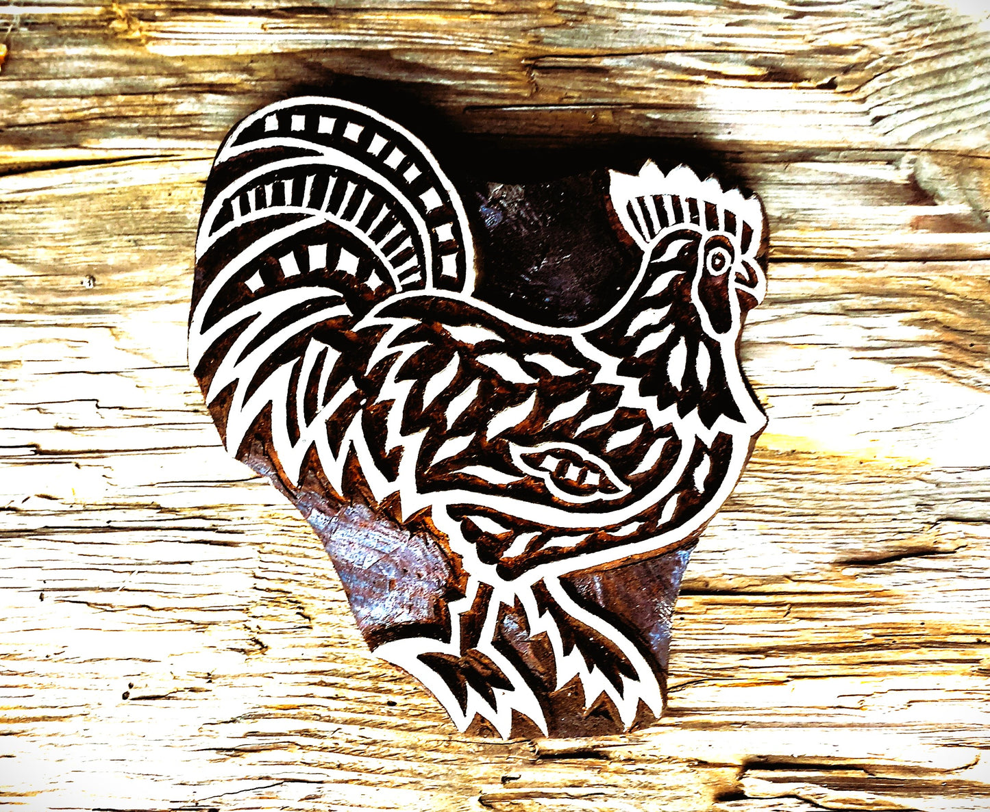 Stoffdruckstempel aus Holz Hahn