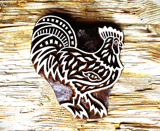 Stoffdruckstempel aus Holz Hahn