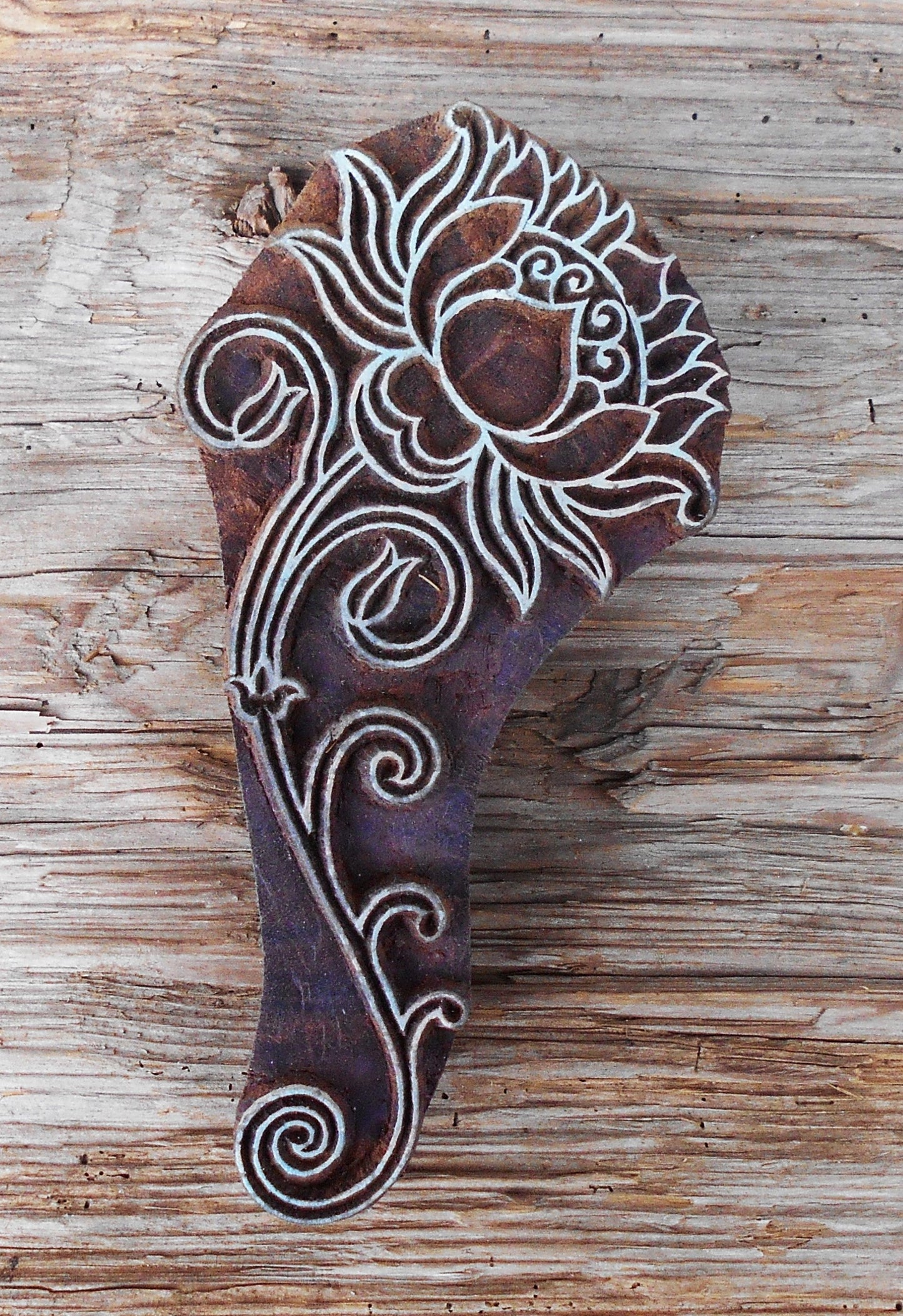 Stoffdruck Stempel, Holzdruckstempel, Motivstempel, Blaudruckstempel, Textildruck-große Blume rechts