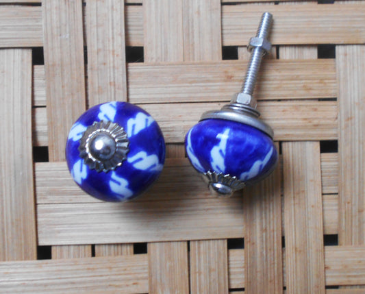 Möbelgriff, Keramikgriff, Keramikknauf, blau, klein
