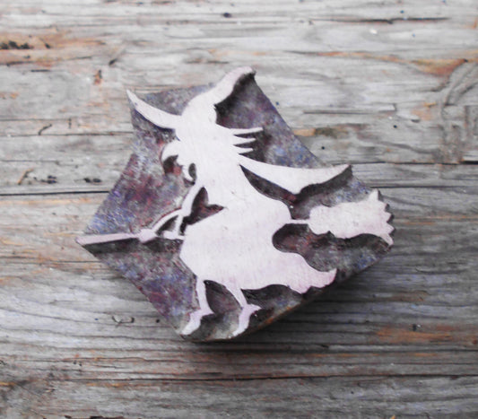 Holzdruckstempel, Stoffdruckstempel, Textilstempel, Motivstempel, Hexe