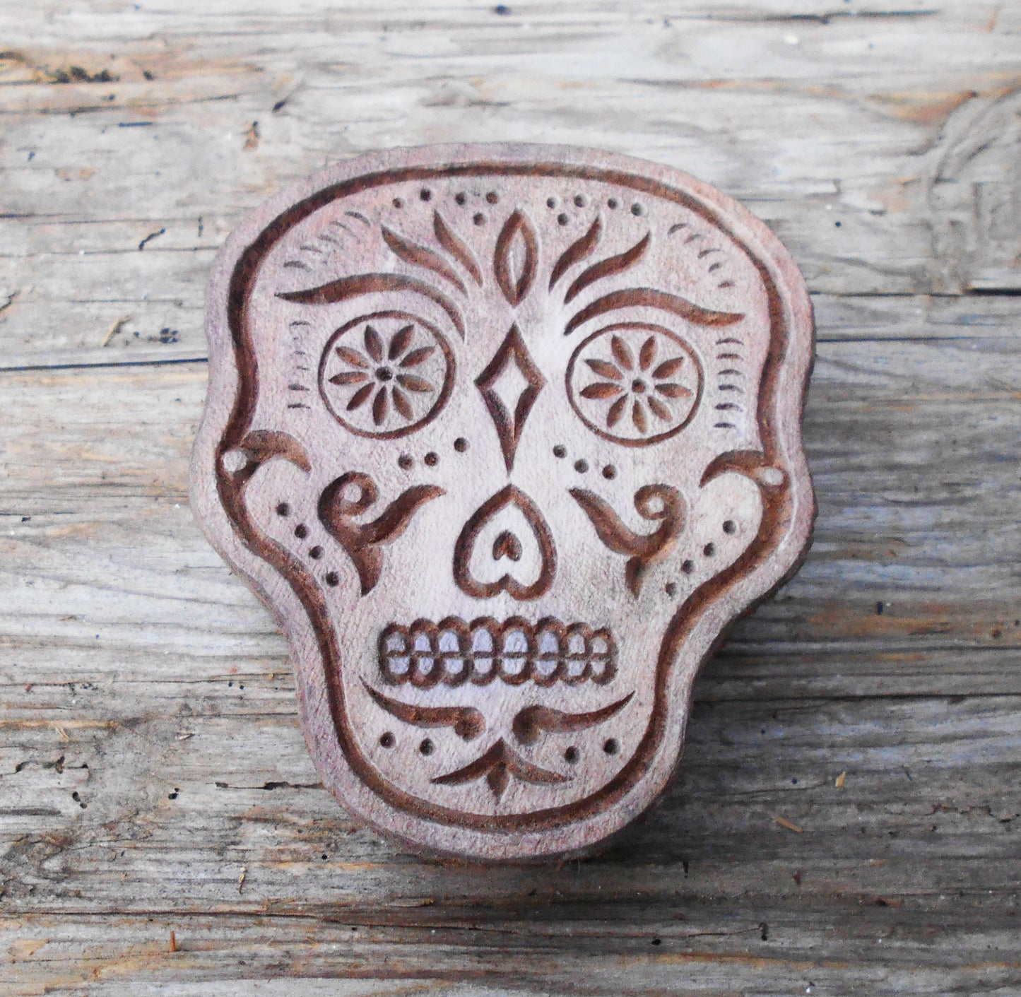 Motivstempel, Stoffdruckstempel, Holzdruckstempel, Textilstempel, Totenkopf