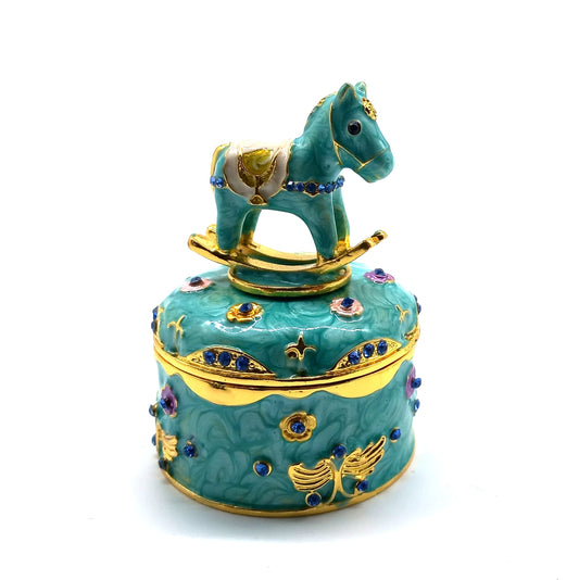 Dose, Fabergé, Schaukelpferd, türkis
