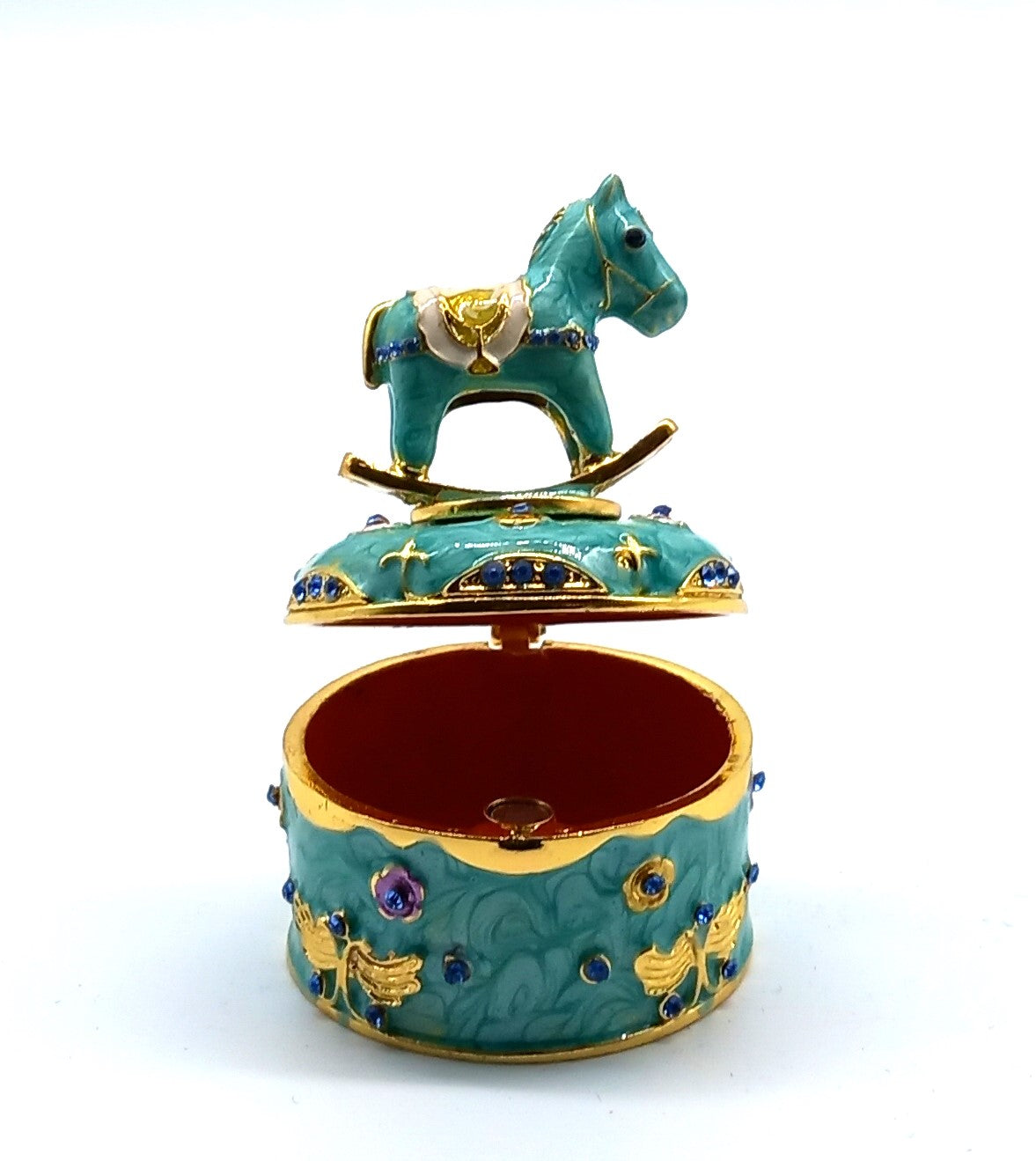 Dose, Fabergé, Schaukelpferd, türkis