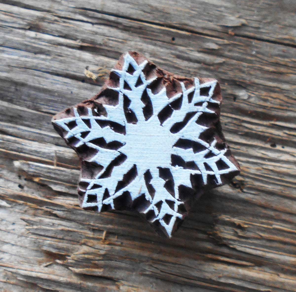 Druckstempel, Holzdruckstempel, Motivstempel, Blaudruckstempel, Stoffdruckstempel-Schneeflocke