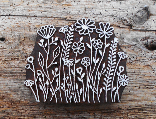 Stoffdruck Stempel, Holzdruckstempel, Motivstempel, Blaudruckstempel, Textildruck-Blumen-Kräuter